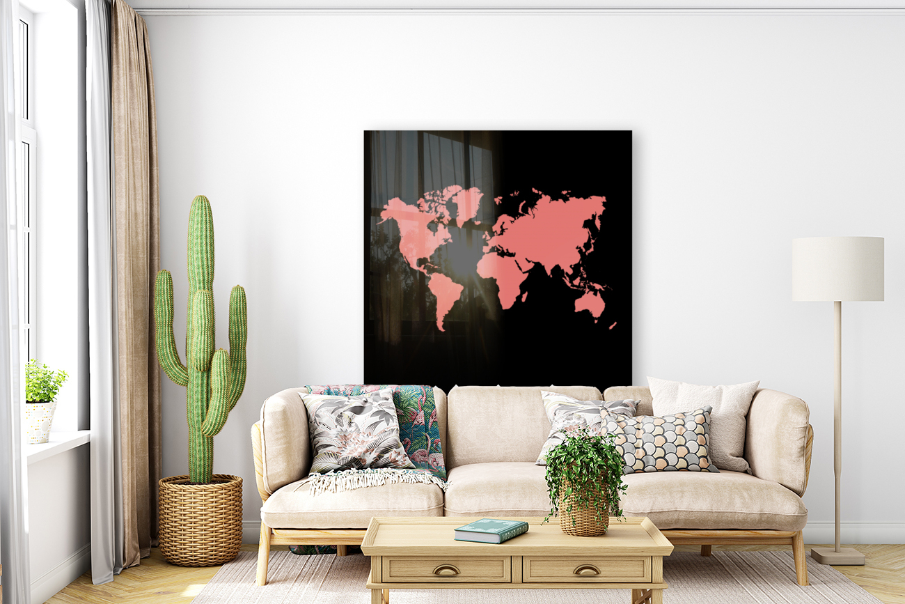 SALMON PINK WORLD MAP Reproduction