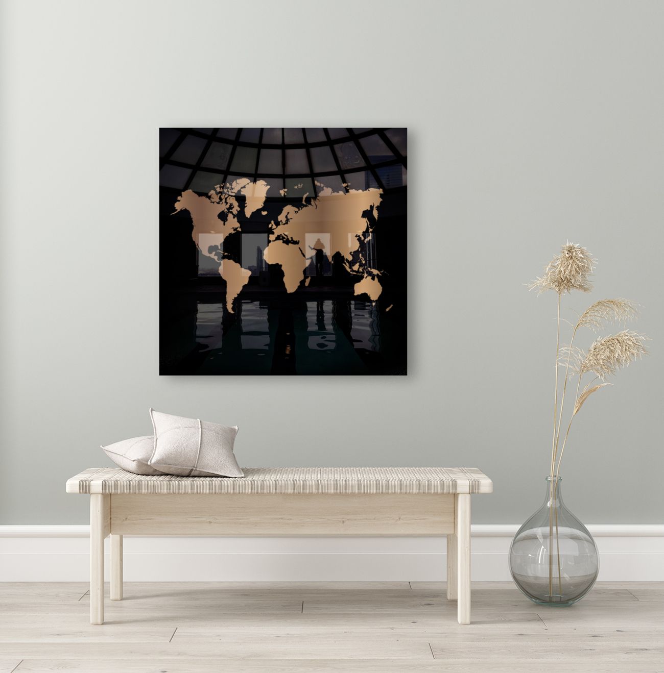 TEAK WORLD MAP Reproduction