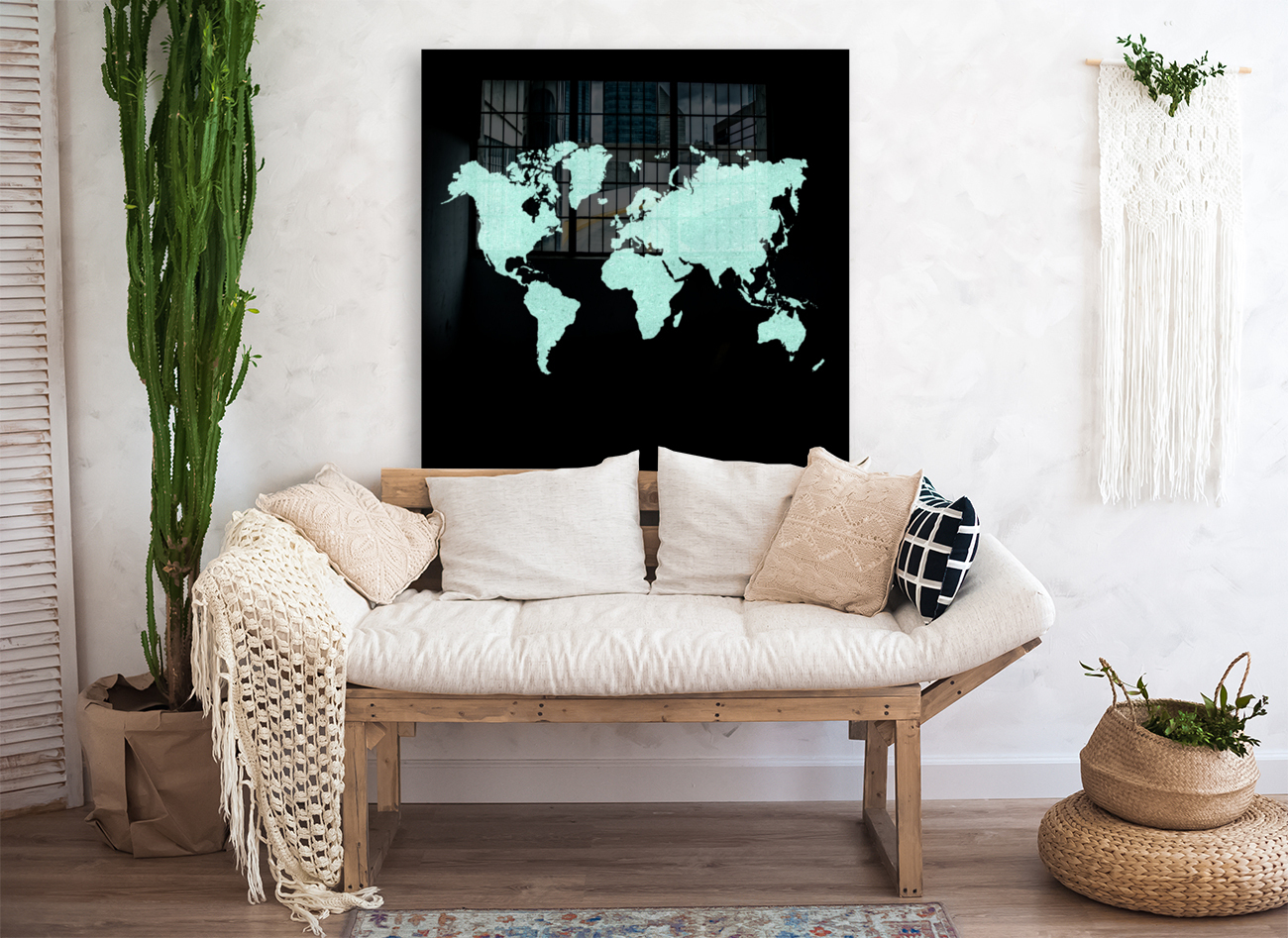 TURQUOISE GLITTER WORLD MAP Reproduction