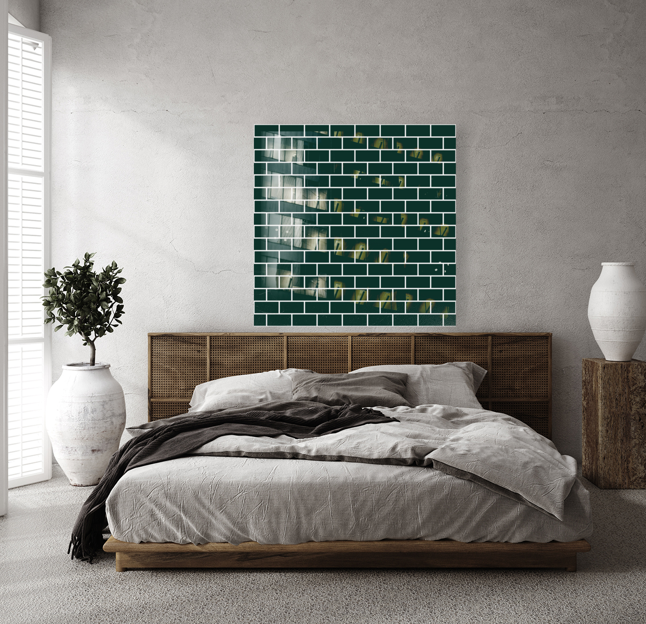 Dark Green Brick Pattern Reproduction