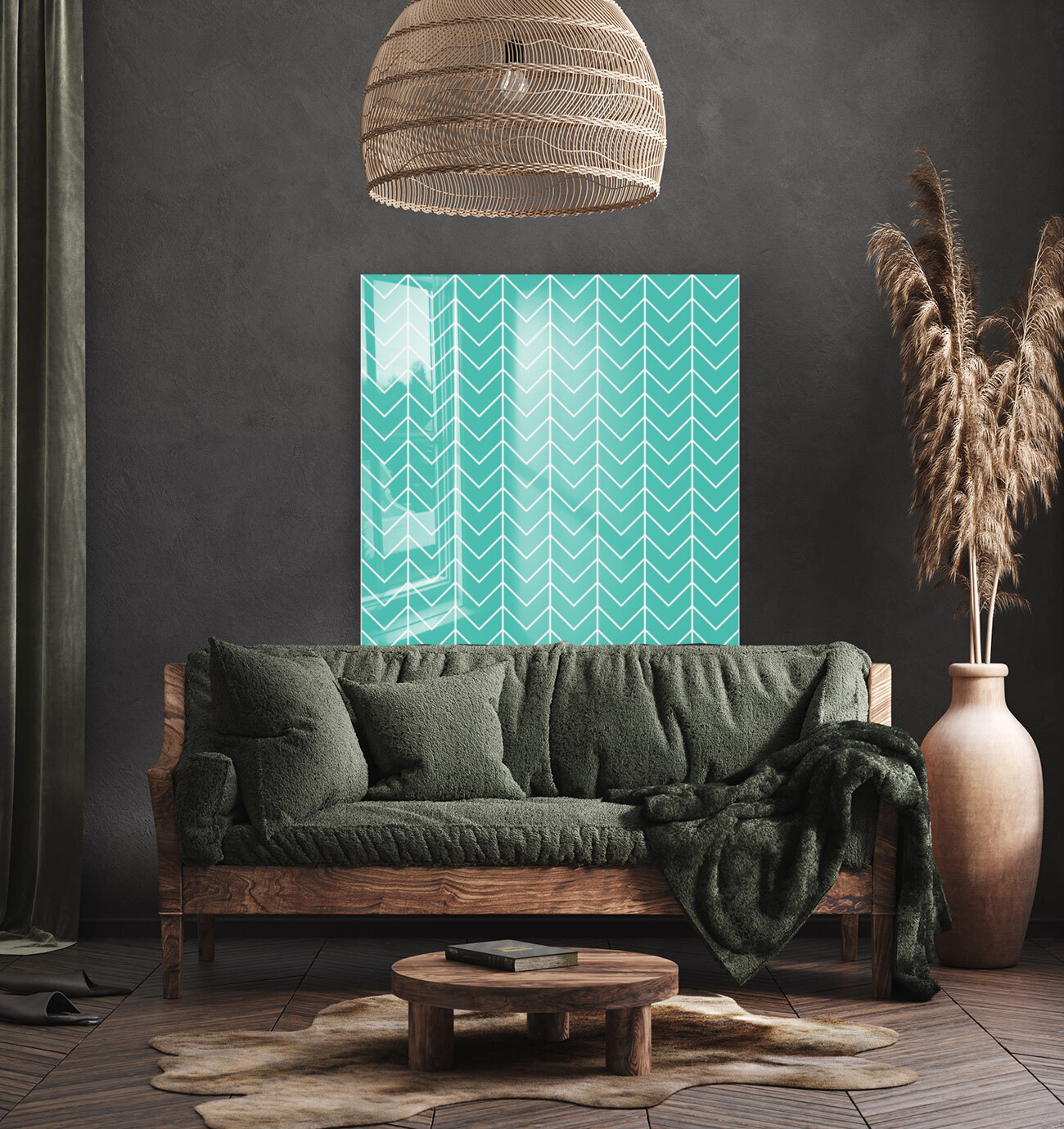Turquoise Blue Chevron Pattern Reproduction