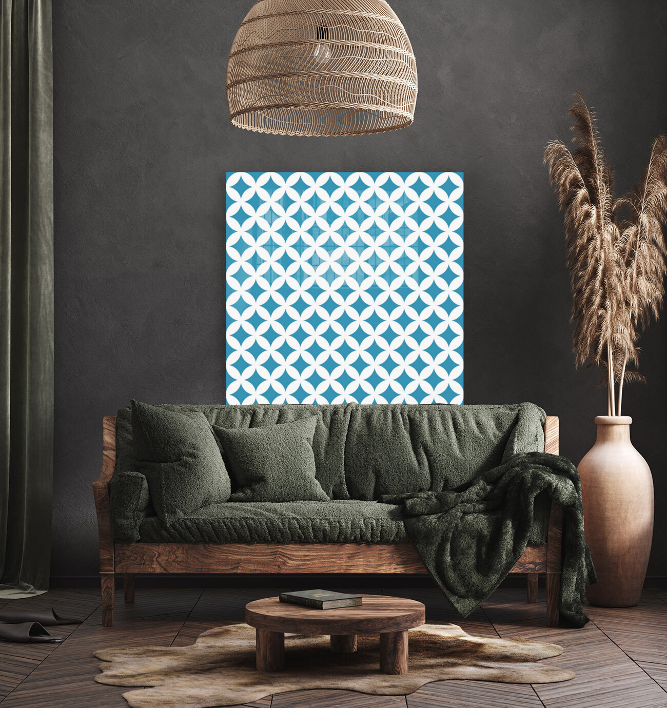 Blue Retro Circle Pattern Reproduction