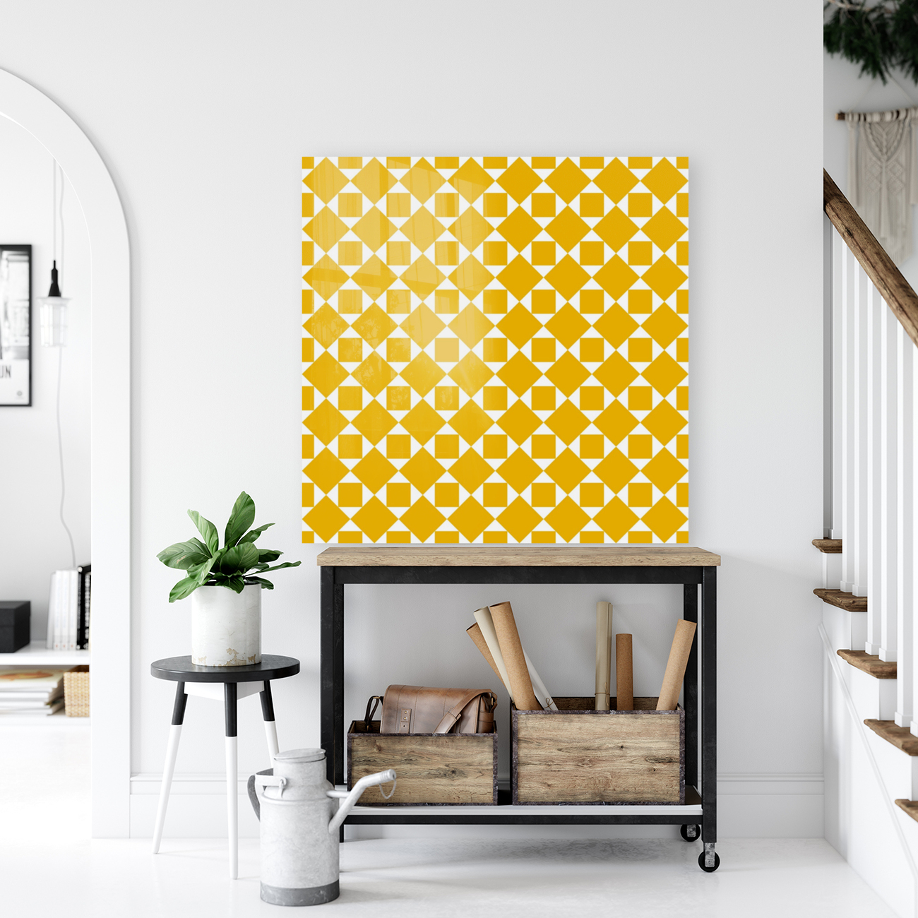 Yellow Squares And Diamonds Pattern  Reproduction
