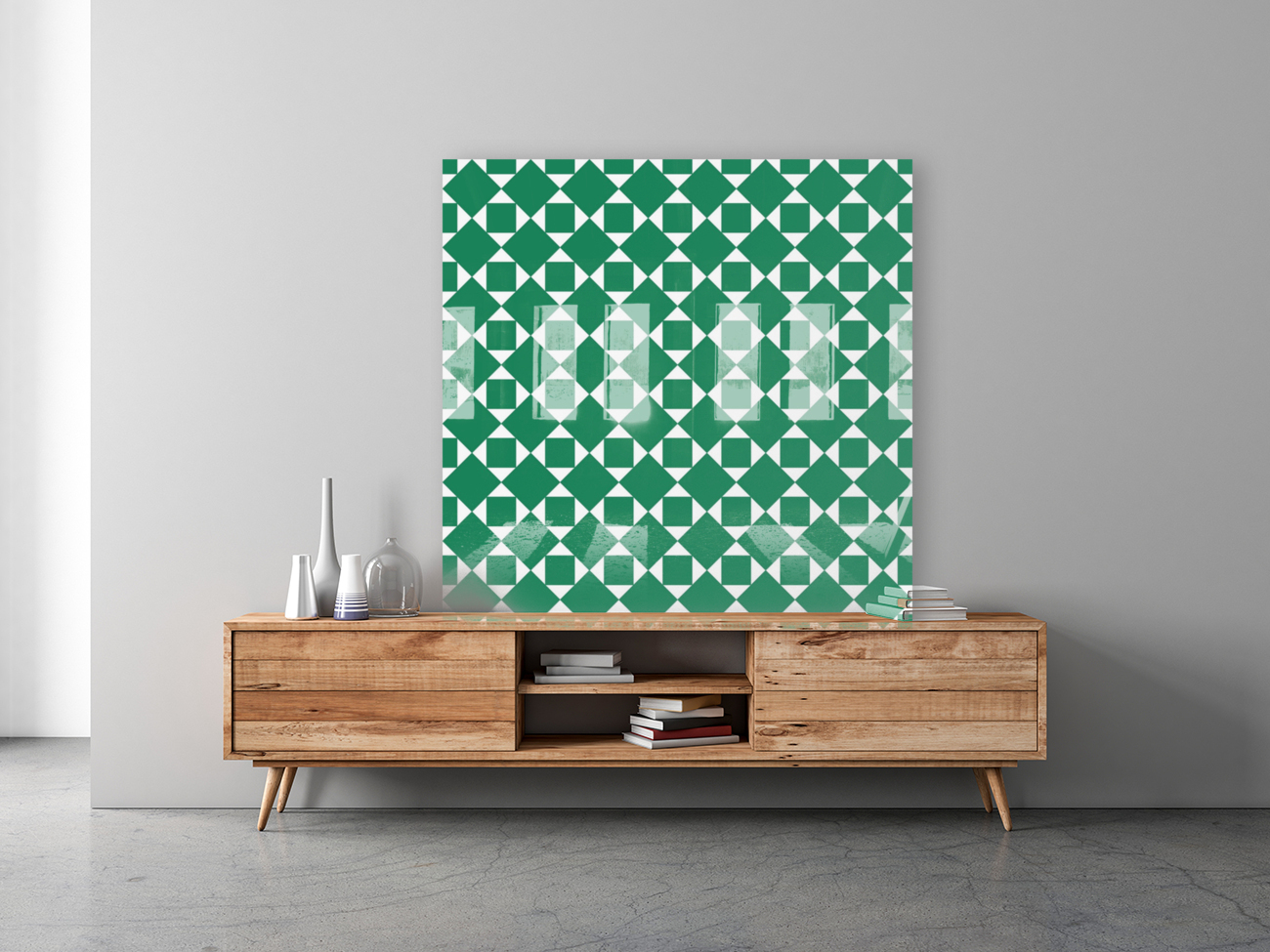 Green Squares And Diamonds Pattern  Reproduction