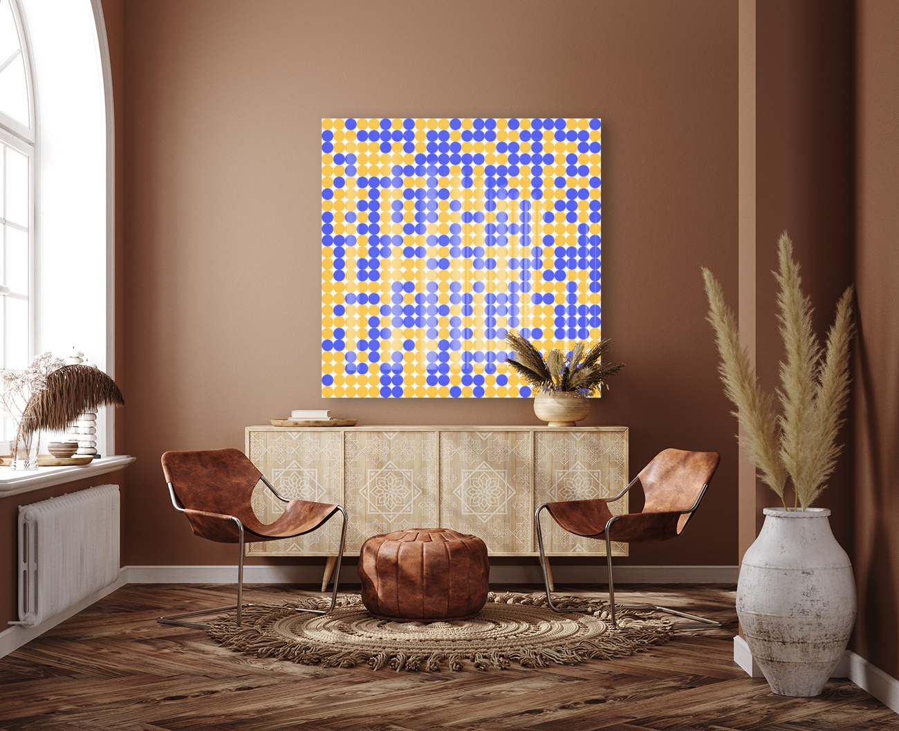 Mid Century Blue Geometric Reproduction
