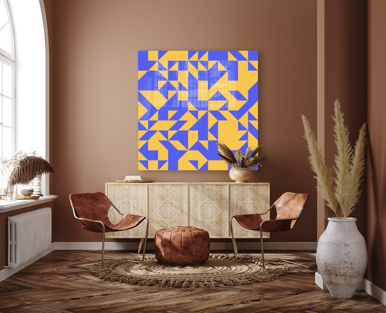 Mid Century Yellow Geometric Reproduction