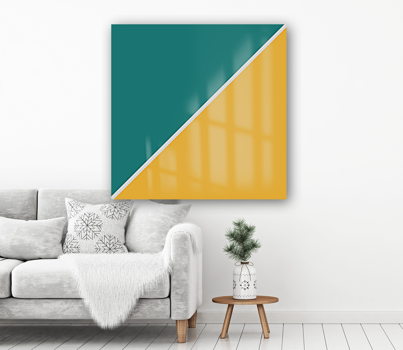Deep Turquoise and Mango Abstract Reproduction