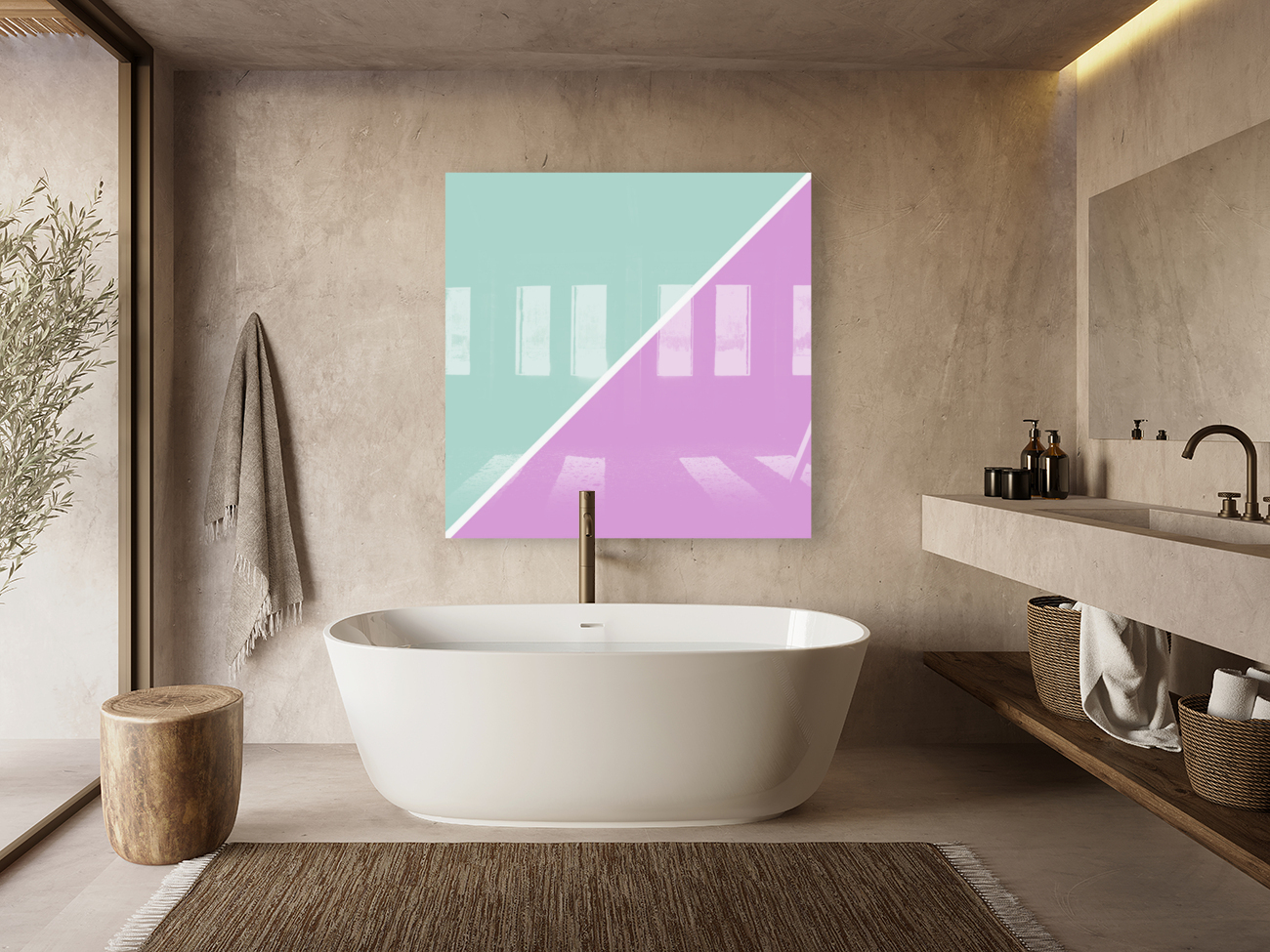 Mint and Plum Abstract Reproduction