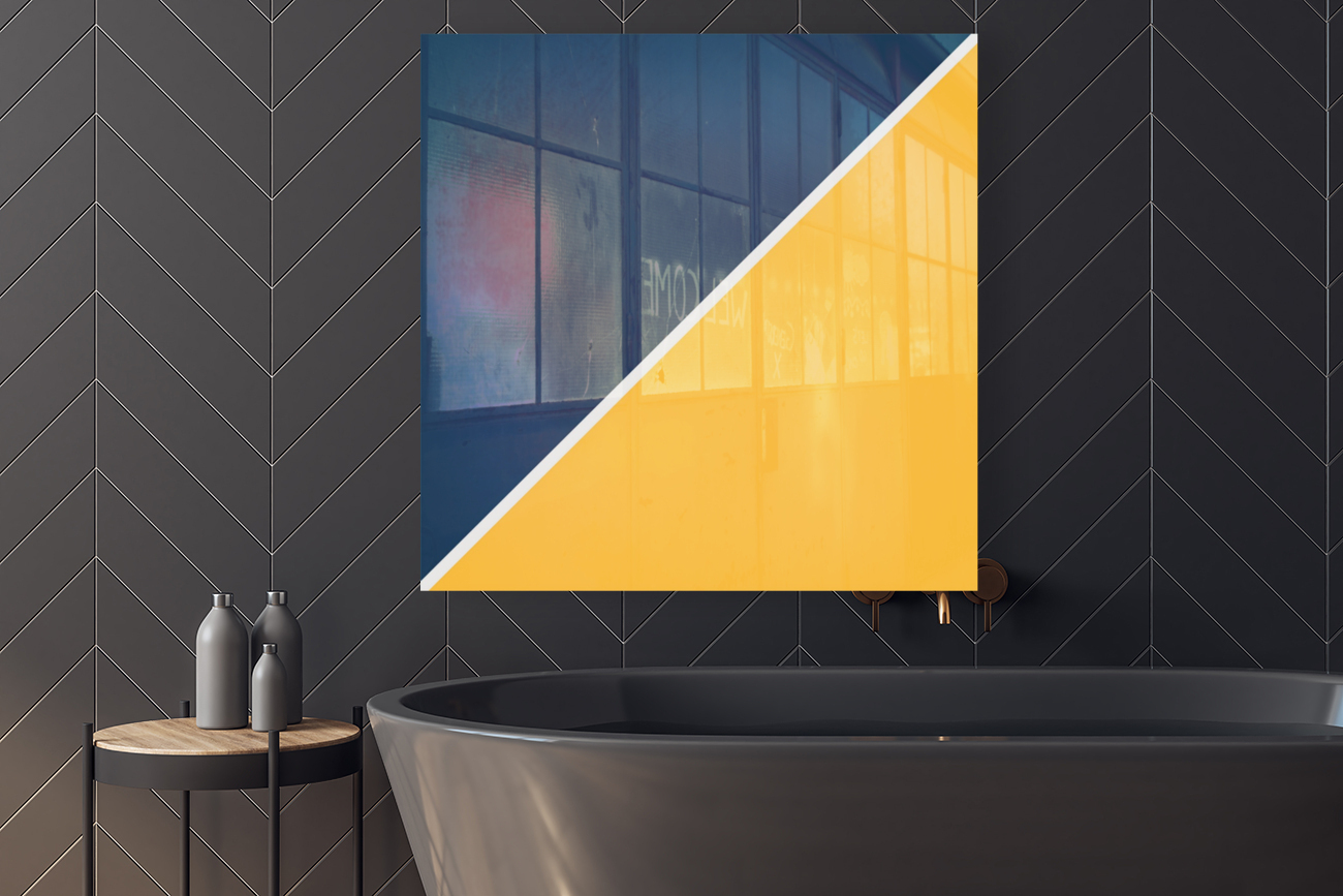 Navy and Mango Abstract Reproduction
