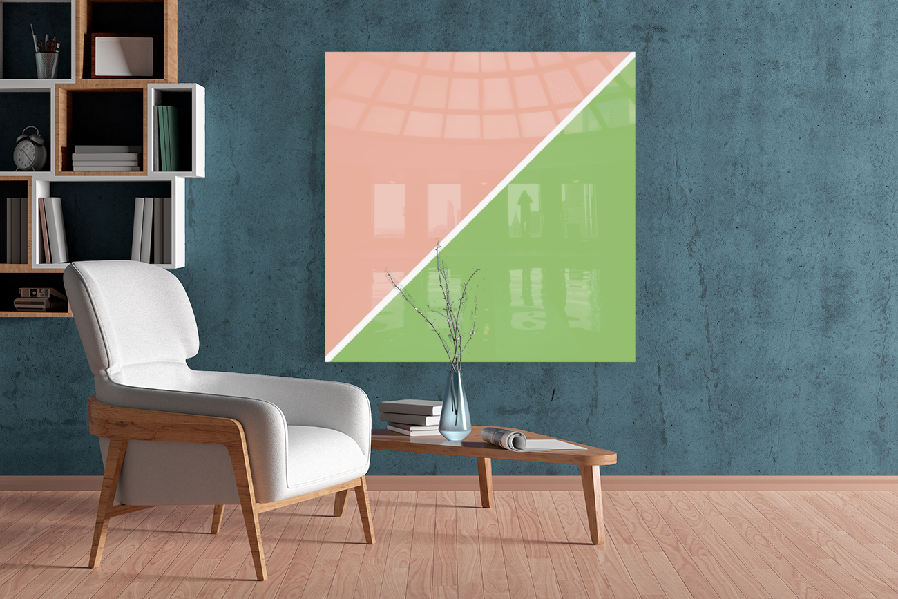 Peach and Green Abstract Reproduction