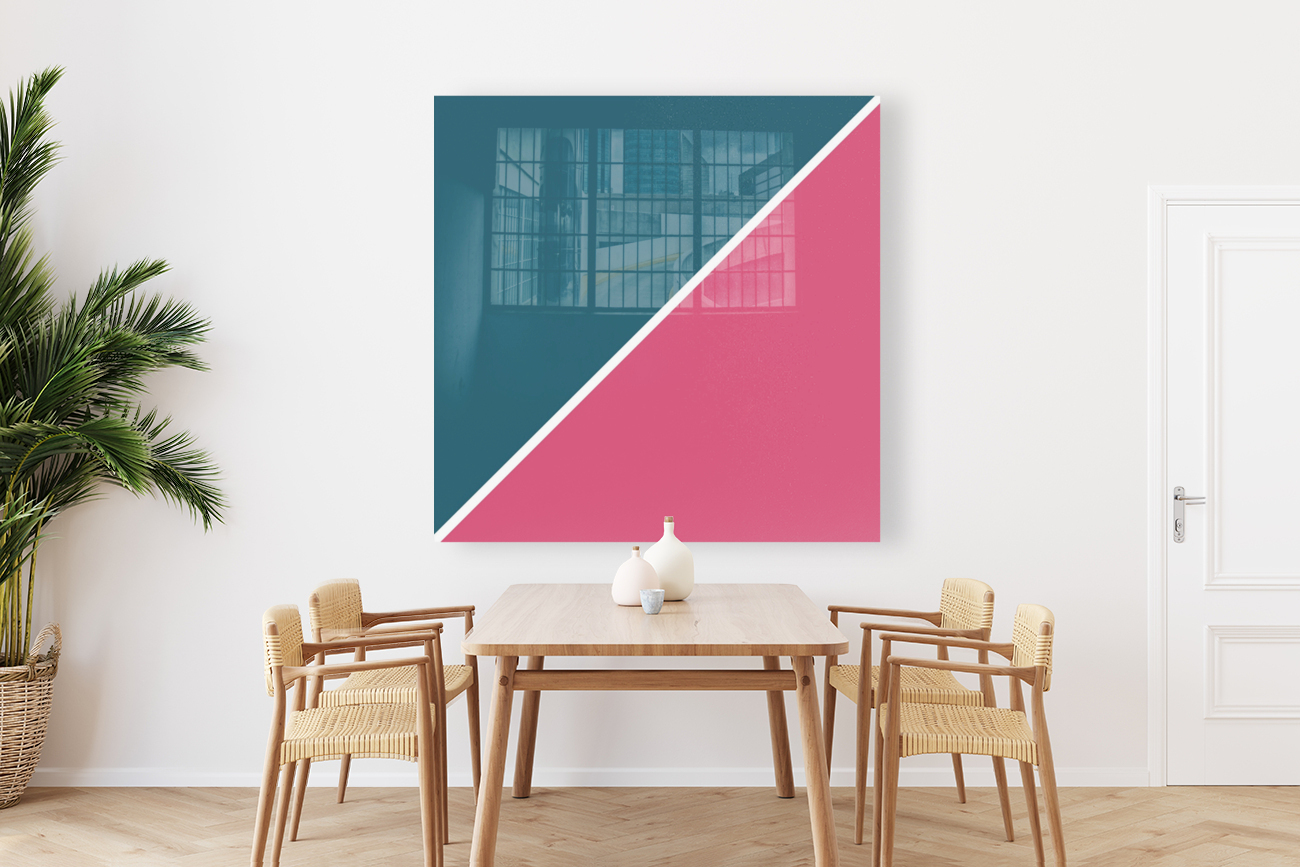 Teal and Blush Abstract Reproduction