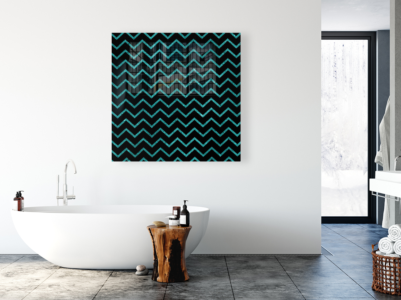 Cyan Chevron Glitter Reproduction
