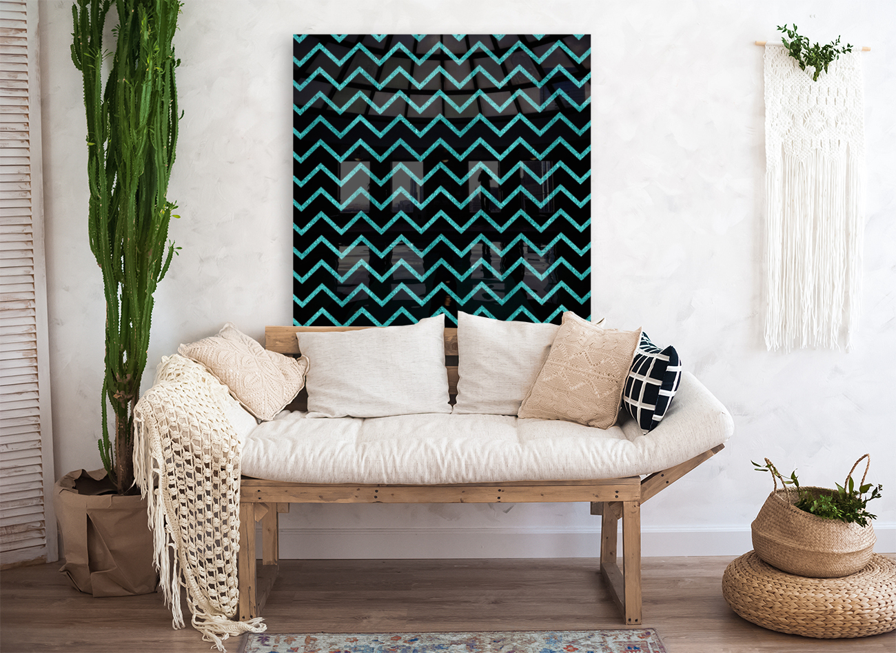 Teal Chevron Glitter Reproduction