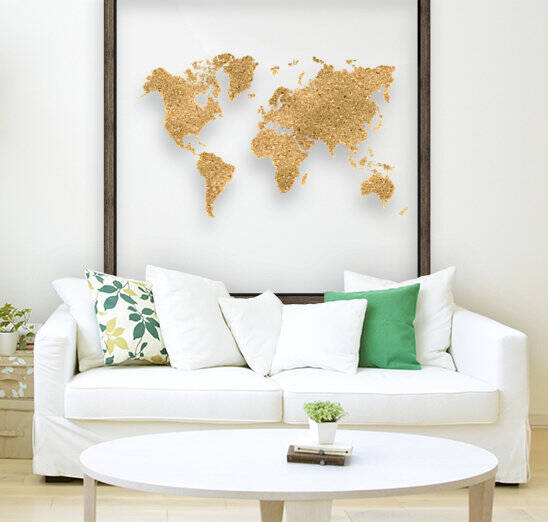 GOLD GLITTER WORLD MAP Reproduction