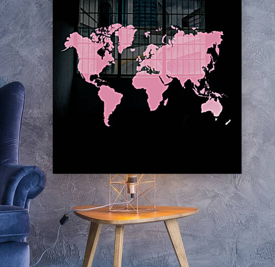 PINK RADIAL WORLD MAP Reproduction