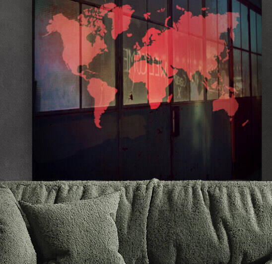 SATIN RED WORLD MAP Reproduction