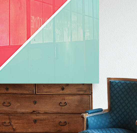 Fiery Coral and Light Blue Abstract Reproduction