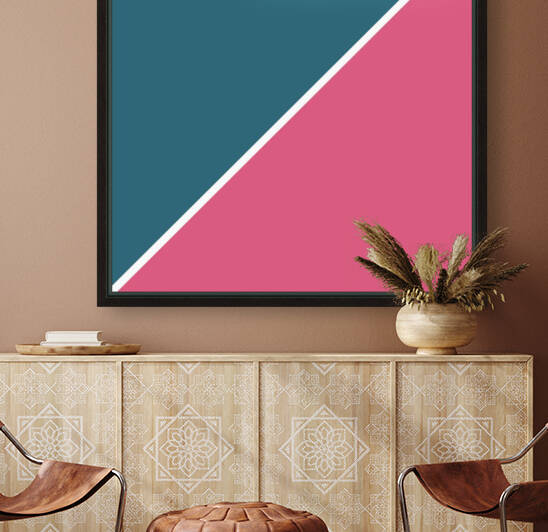 Teal and Blush Abstract Reproduction