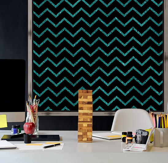 Cyan Chevron Glitter Reproduction