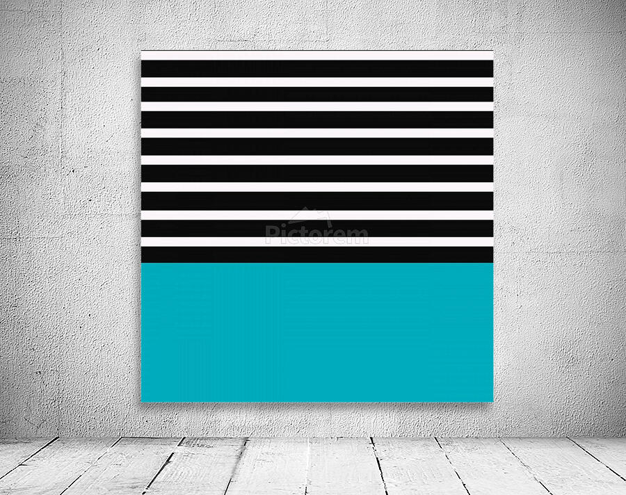 Black & White Stripes with Pacific Blue Patch Wall Preview