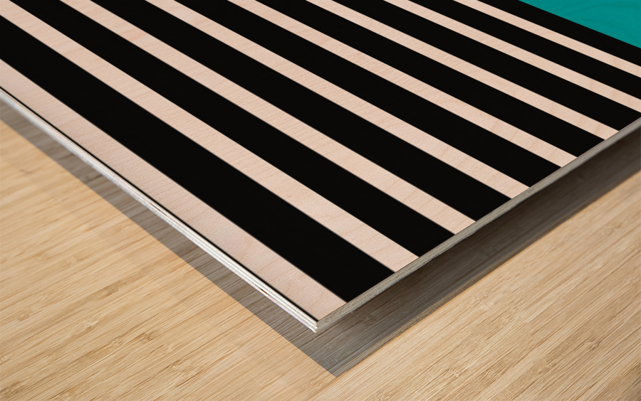 Black & White Stripes with Pacific Blue Patch Wood print