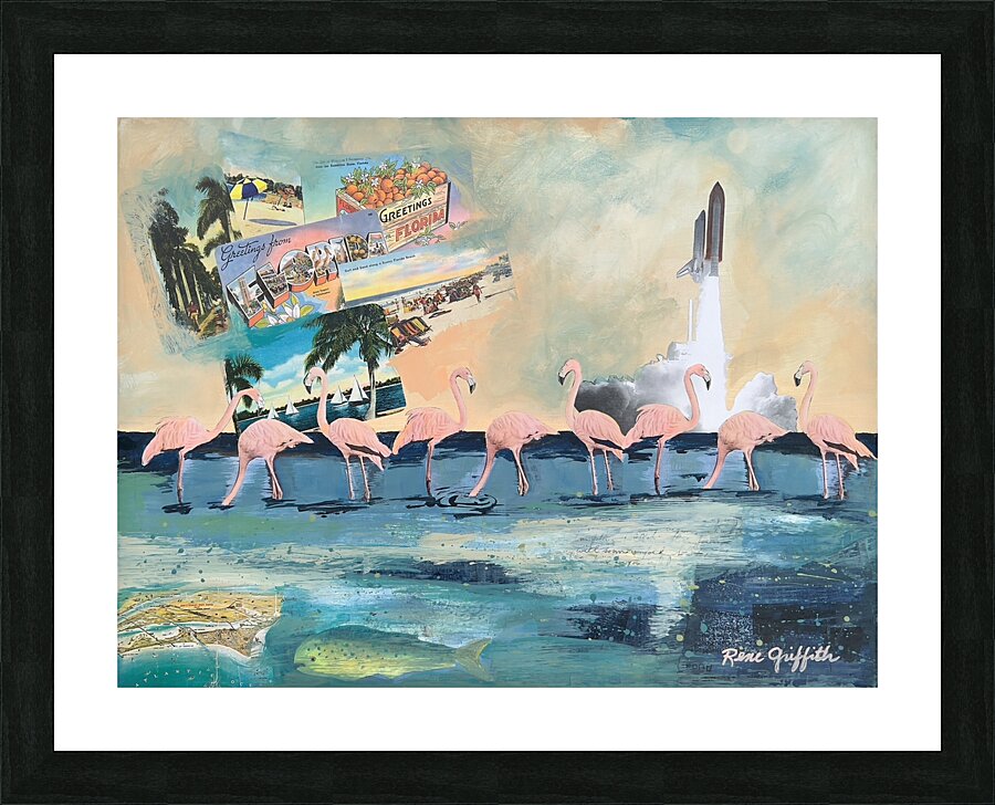 Flamingo Parade Picture Frame print