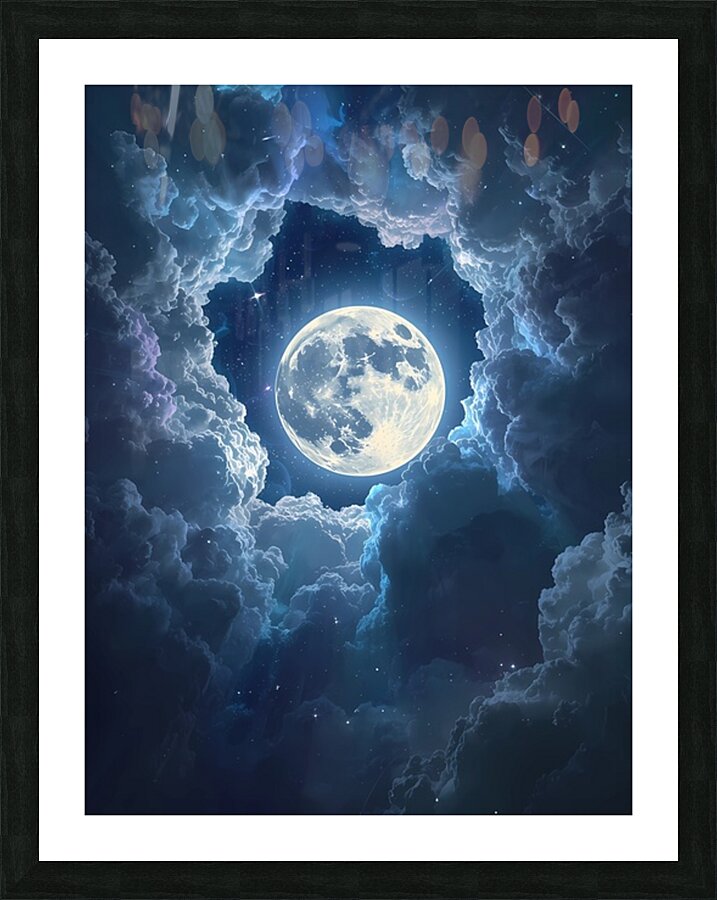 The Magical Moon Among the Clouds – A Fantasy Night Scene That Sparks the Imagination Picture Frame print