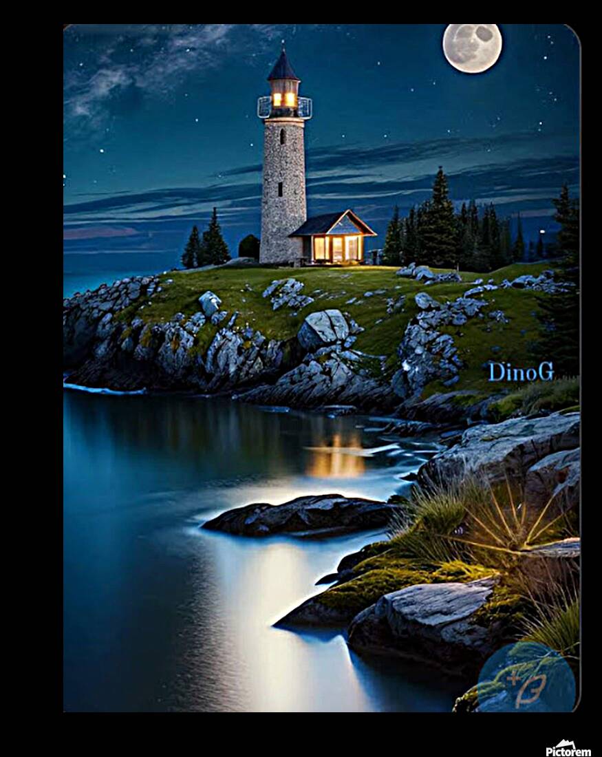 Lighthouse Night Moon Reproduction