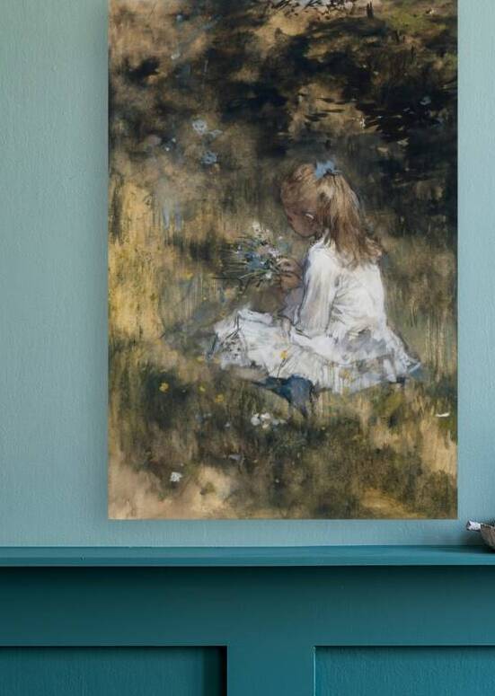A Girl with Flowers on the Grass. by Melds Gallery