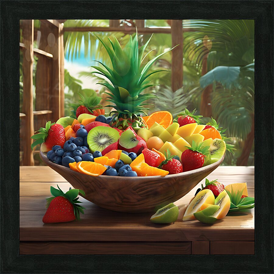a mouthwatering scene set in a tropical Picture Frame print