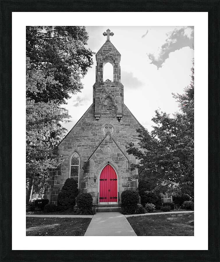 Red Church Door Picture Frame print