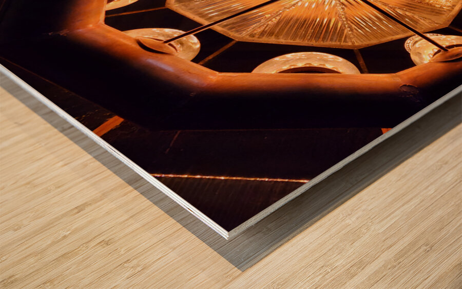 Old Shade Church Chandelier Wood print