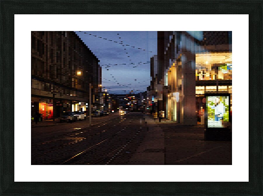 Midnight Glow: Illuminated City Street Picture Frame print