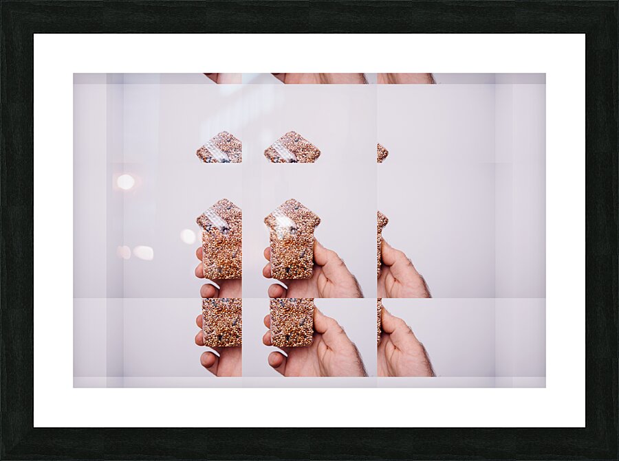 Hand Holding Seed Snack with Repetitive Pattern Picture Frame print