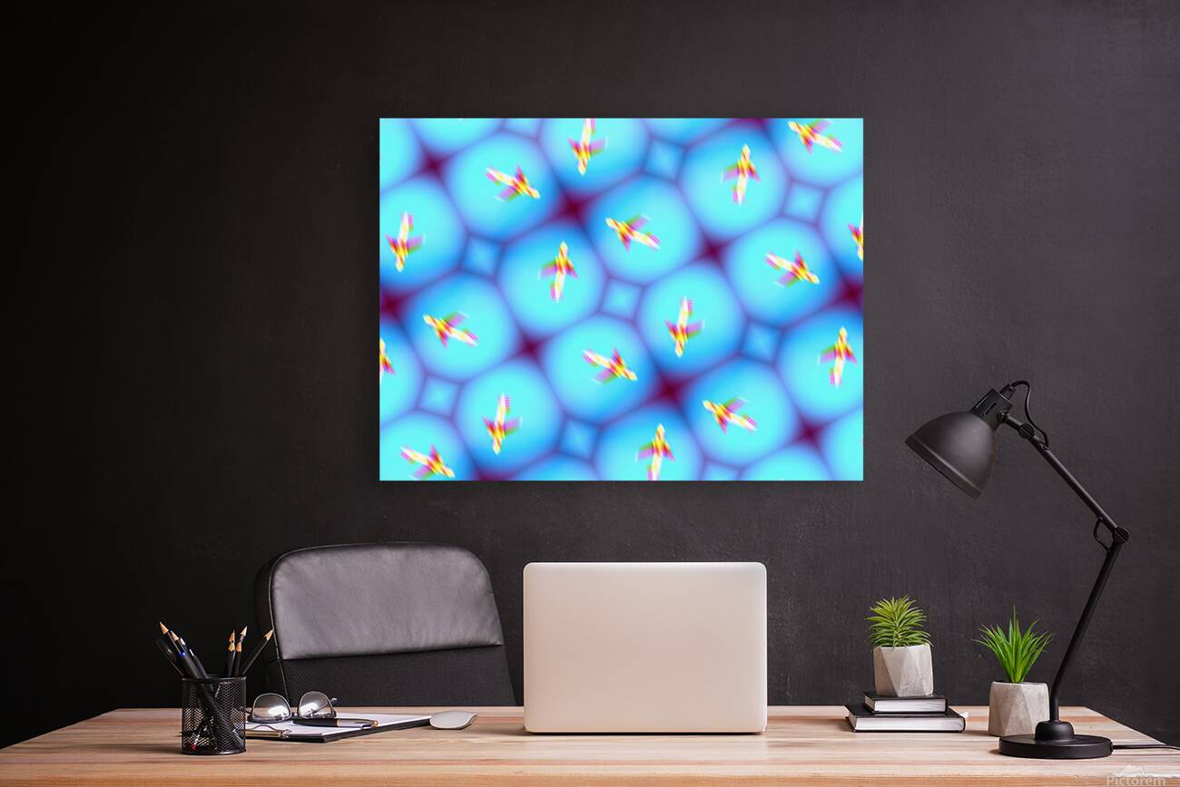 Low view of airplane against blue sky during takeoff or landing in metaverse Reproduction