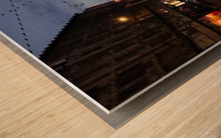 Midnight Glow: Illuminated City Street Wood print