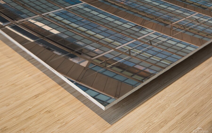 Front view of Ukrainian flag flies next to the Flag of Europe in front of Parliament building Wood print