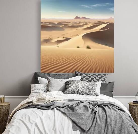  Vast desert with sand dunes and a lone oasis in by karakeeb