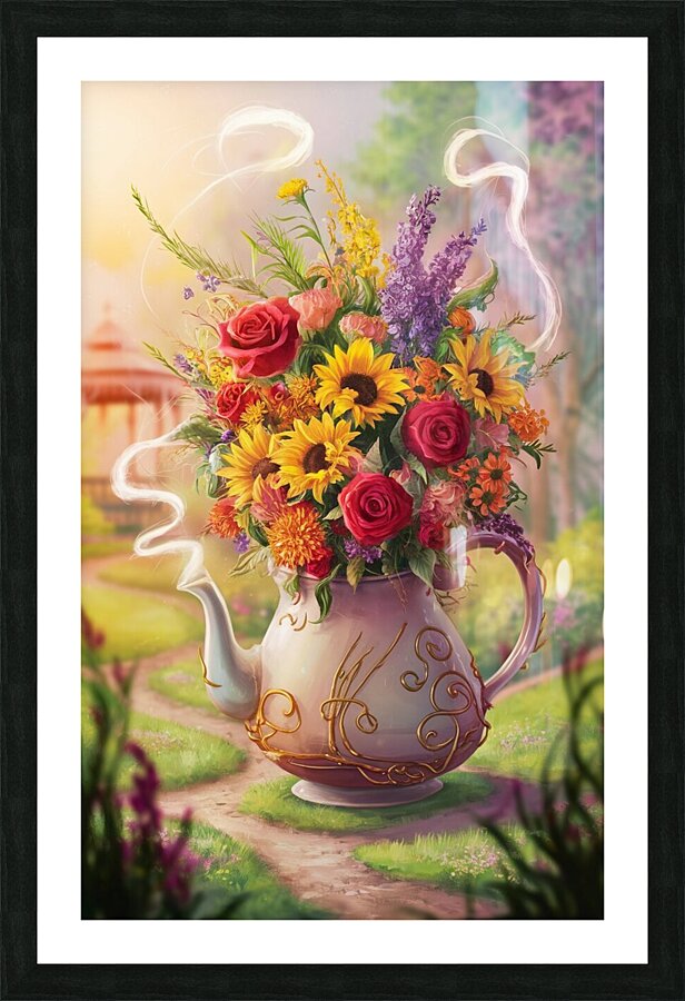  brimming with a vibrant medley of wildflowers. The teapot vase Picture Frame print