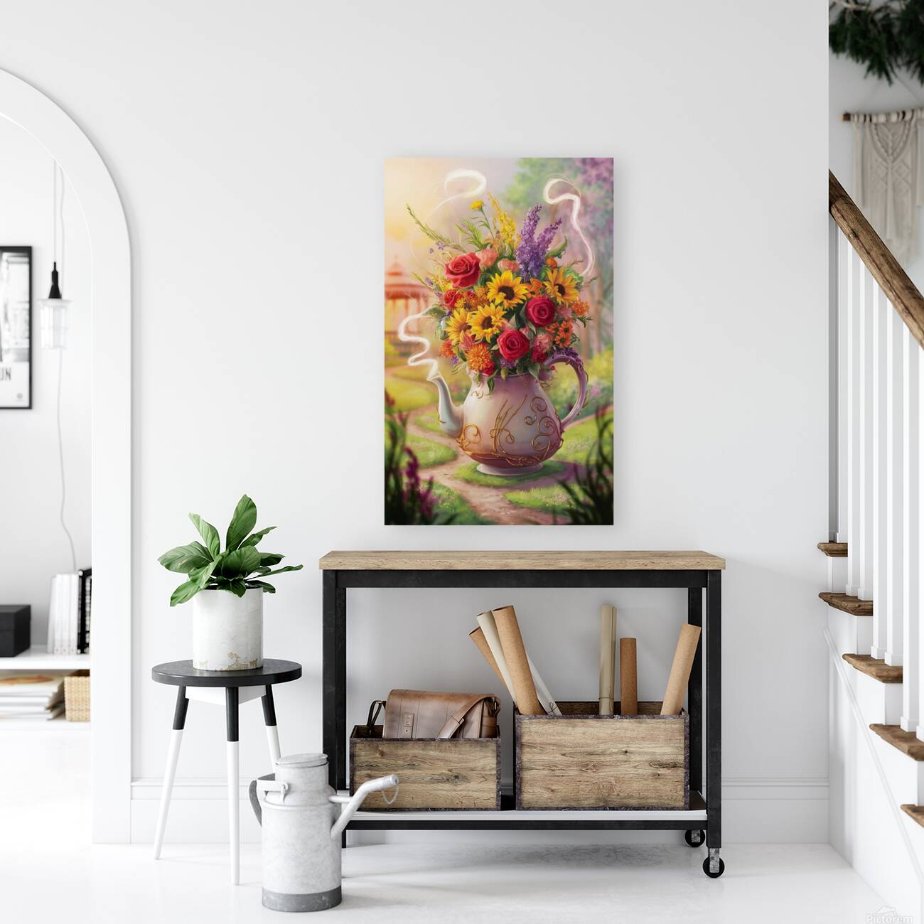  brimming with a vibrant medley of wildflowers. The teapot vase Reproduction