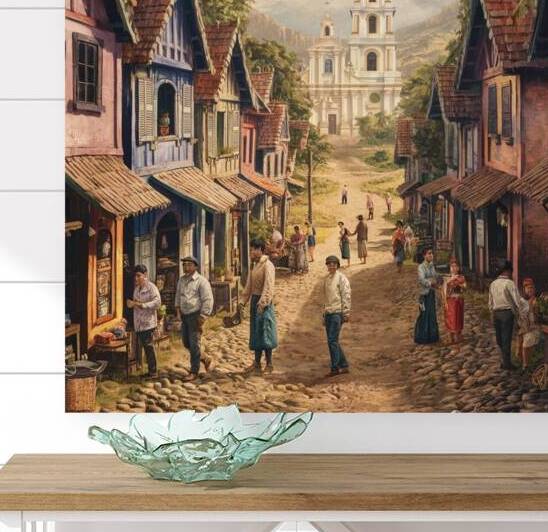 A nostalgic and intricate painting of a 19th by art home