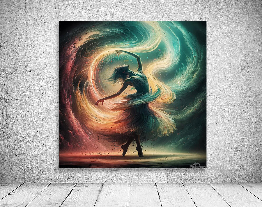 The harmony of light and shadow in a womans dance where colors meet in a mosaic of colors and feelings. Wall Preview