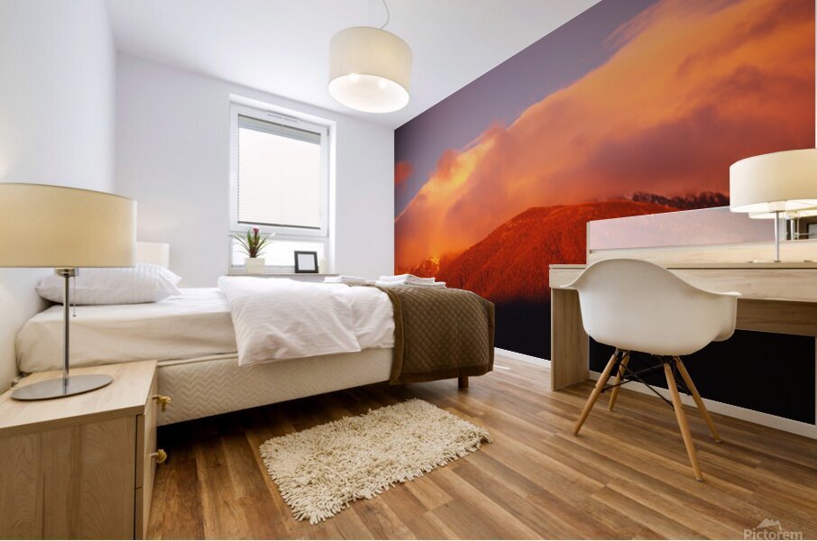 Red Yellow With Blue Sunset Mural print