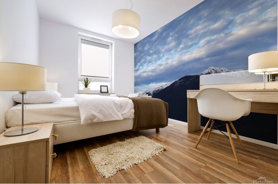Snow-Capped Mountain Cloudy Sky Mural print
