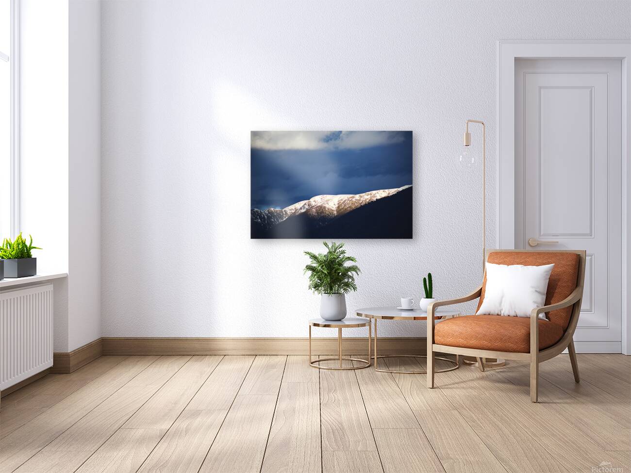 Sunlit Mountain With Dark Clouds Reproduction