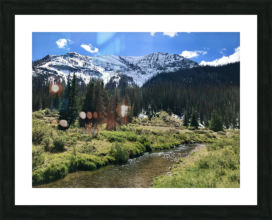 Snow capped valley stream Picture Frame print