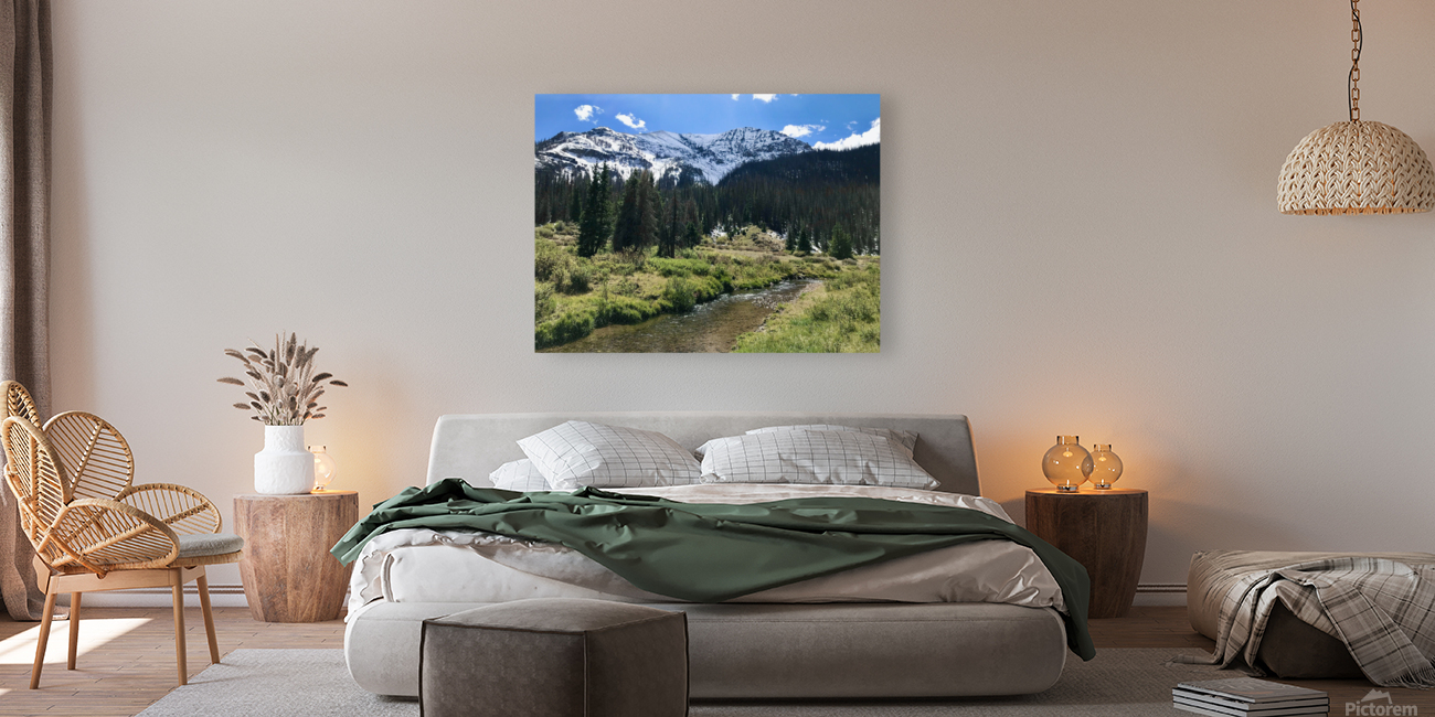 Snow capped valley stream Reproduction