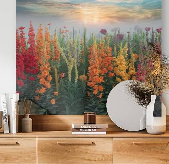 Sun rises with multi color flowers by ziyad sobeh