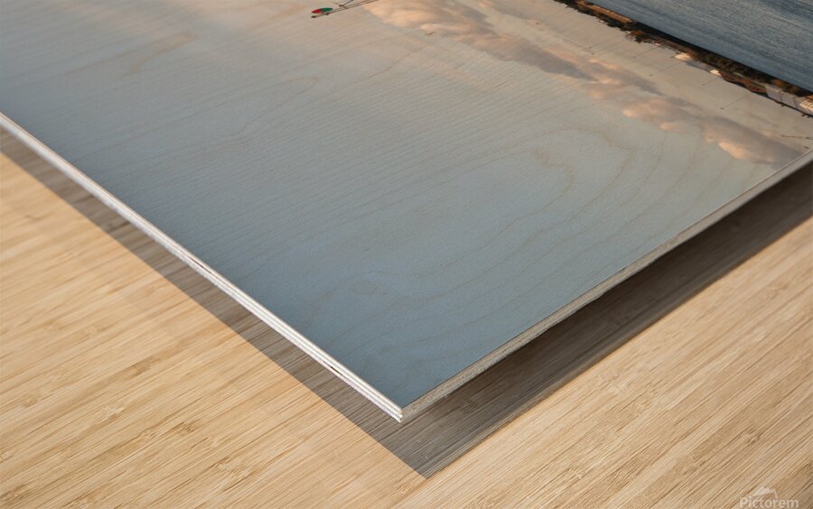 Cardiff Bay dusk wooden structures 1 Wood print