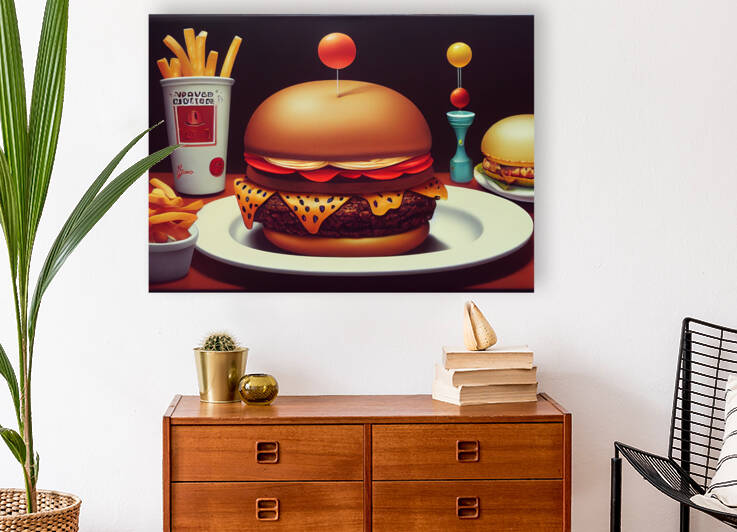 Surreal Hamburger and Chips with a Cherry on Top by Granny Mouse